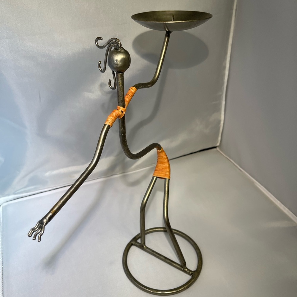 Vintage Pier 1 tribal African mother stick figure candleholder Lønborg MCM style